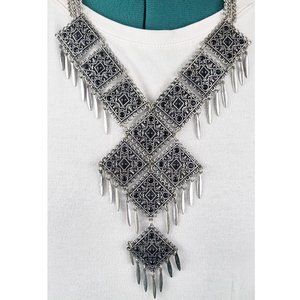 Silver & Black Statement Bib Necklace